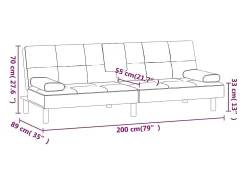 Sofá-cama com suporte para copos couro artificial preto