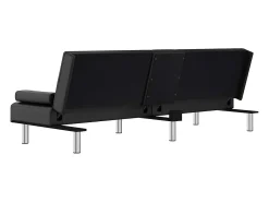 Sofá-cama com suporte para copos couro artificial preto