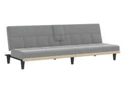 Sofá-cama com suportes para copos tecido cinzento-claro