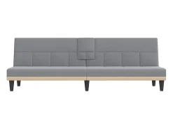 Sofá-cama com suportes para copos tecido cinzento-claro