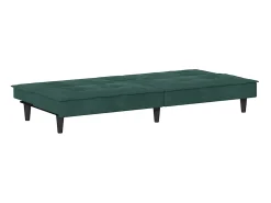 Sofá-cama com suportes para copos veludo verde-escuro