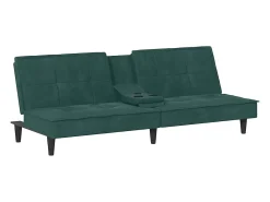 Sofá-cama com suportes para copos veludo verde-escuro