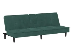 Sofá-cama com suportes para copos veludo verde-escuro
