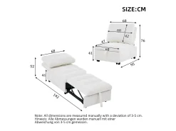 Sofá-cama conversível - 68 x 95 x 76 cm - com encosto e profundidade do assento ajustáveis - tecido - branco