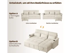 Sofá-cama conversível - 209 x 141,5 x 90 cm - com LEDs + USB + encosto ajustável + espaço de armazenamento - Chenille - bege