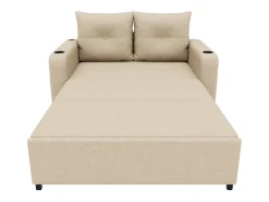 Sofá-cama conversível 3 em 1 - 131 x 81 x 94 cm - com porta-copos + almofadas + porta USB - Algodão e linho - Bege