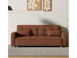 Sofá-Cama Conversível 3 Lugares Veludo Cotelê Terracota Estilo Escandinavo Moderno