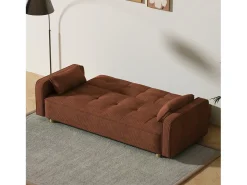Sofá-Cama Conversível 3 Lugares Veludo Cotelê Terracota Estilo Escandinavo Moderno