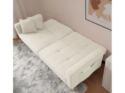 Sofá-cama conversível de 2 lugares em tecido Sherpa - 175 x 64 x 72 cm - Pernas de metal dourado - Branco
