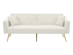Sofá-cama conversível de 2 lugares em tecido Sherpa - 175 x 64 x 72 cm - Pernas de metal dourado - Branco