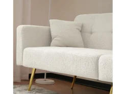 Sofá-cama conversível de 2 lugares em tecido Sherpa - 175 x 64 x 72 cm - Pernas de metal dourado - Branco