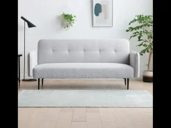 Sofá-Cama Conversível de 3 Lugares em Tecido Cinza BERNE - Design Elegante, Braços Removíveis, Conforto Máximo