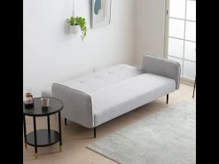 Sofá-Cama Conversível de 3 Lugares em Tecido Cinza BERNE - Design Elegante, Braços Removíveis, Conforto Máximo