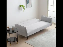 Sofá-Cama Conversível de 3 Lugares em Tecido Cinza BERNE - Design Elegante, Braços Removíveis, Conforto Máximo