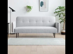 Sofá-Cama Conversível de 3 Lugares em Tecido Cinza BERNE - Design Elegante, Braços Removíveis, Conforto Máximo