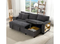 Sofá-cama conversível de 3 lugares - 231 x 131,5 x 84 cm - com USB + almofadas + armazenamento - veludo - cinza