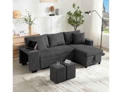 Sofá-cama conversível de 3 lugares - 231 x 131,5 x 84 cm - com USB + almofadas + armazenamento - veludo - cinza