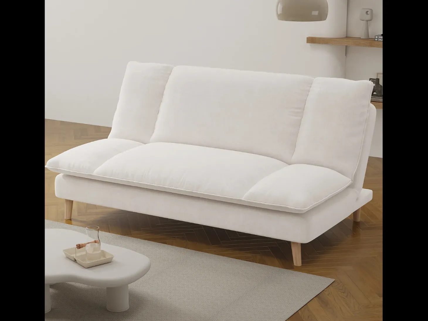 Sofá-Cama Conversível de 3 Lugares em Veludo Cotelê Azul Estilo Escandinavo