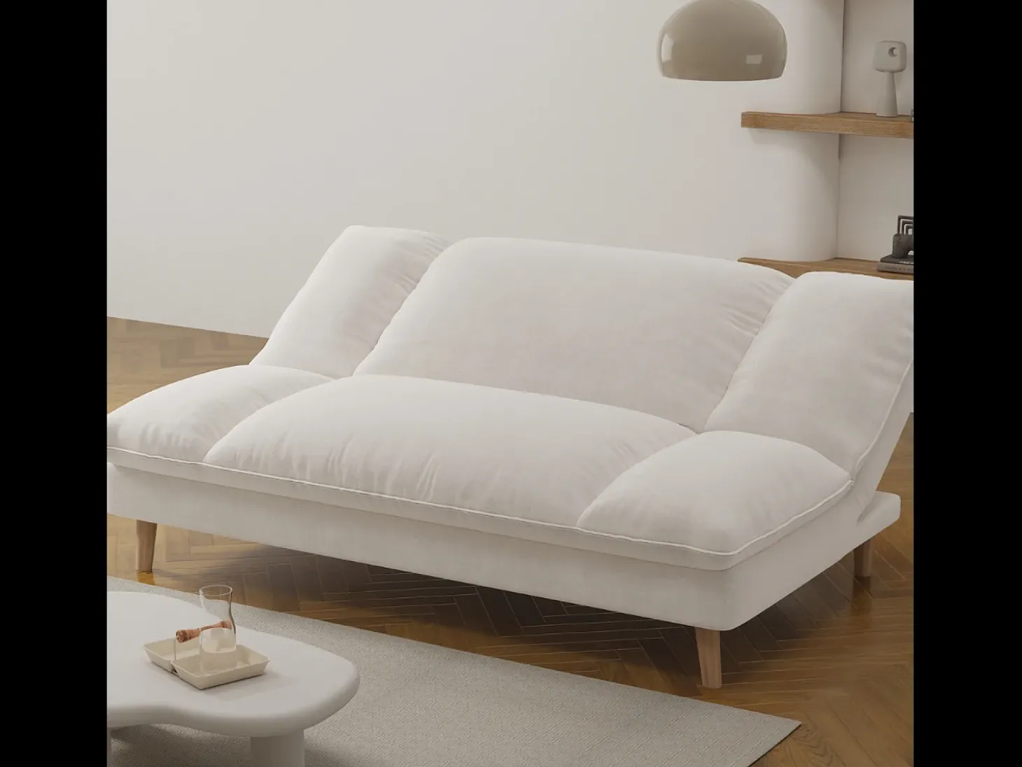 Sofá-Cama Conversível de 3 Lugares em Veludo Cotelê Azul Estilo Escandinavo