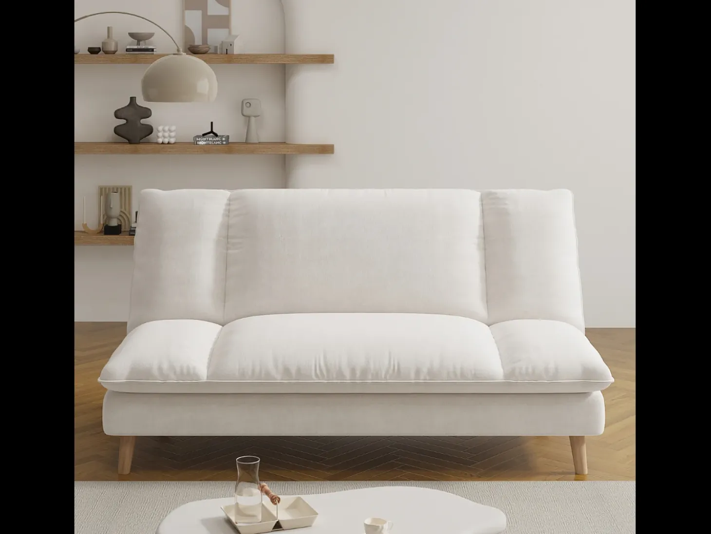 Sofá-Cama Conversível de 3 Lugares em Veludo Cotelê Azul Estilo Escandinavo