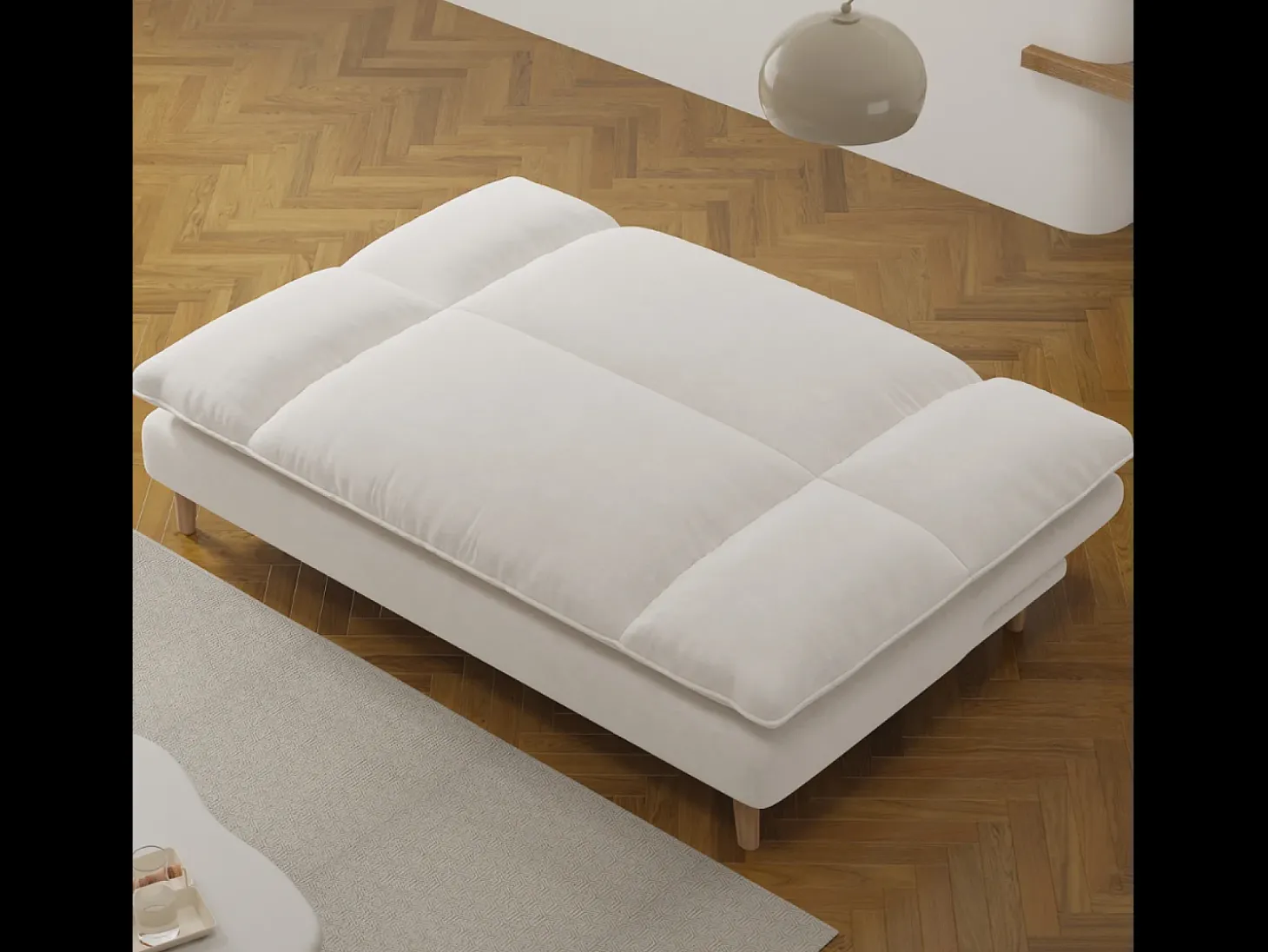 Sofá-Cama Conversível de 3 Lugares em Veludo Cotelê Azul Estilo Escandinavo