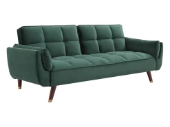 Sofá-cama conversível de 3 lugares GULCAN com mecanismo click-clack em veludo verde.