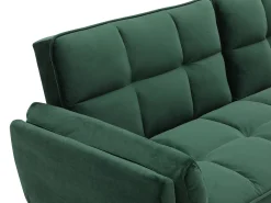 Sofá-cama conversível de 3 lugares GULCAN com mecanismo click-clack em veludo verde.