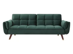 Sofá-cama conversível de 3 lugares GULCAN com mecanismo click-clack em veludo verde.