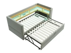 Sofá-cama conversível de 2 lugares, 180 x 190 cm, com LED e USB, estofado e com espaço de armazenamento, cinza.