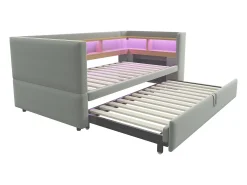 Sofá-cama conversível de 2 lugares, 180 x 190 cm, com LED e USB, estofado e com espaço de armazenamento, cinza.