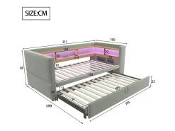 Sofá-cama conversível de 2 lugares, 180 x 190 cm, com LED e USB, estofado e com espaço de armazenamento, cinza.