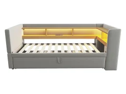 Sofá-cama conversível de 2 lugares, 180 x 190 cm, com LED e USB, estofado e com espaço de armazenamento, cinza.