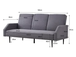 Sofá-cama conversível de 3 lugares cinza em tecido Dublin com braços removíveis