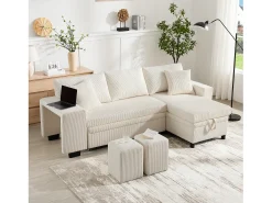 Sofá-cama conversível de 3 lugares - 231 x 131,5 x 84 cm - com USB + almofadas + armazenamento - veludo - bege