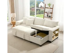 Sofá-cama conversível de 3 lugares - 231 x 131,5 x 84 cm - com USB + almofadas + armazenamento - veludo - bege