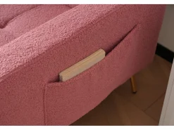 Sofá-cama conversível de 2 lugares em tecido Sherpa - 175 x 64 x 72 cm - Pernas de metal dourado - Rosa
