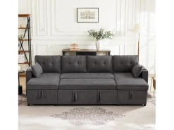 Sofá-cama conversível em U - 270 x 130 x 86 cm - 4 lugares - com porta-copos + armazenamento - algodão + linho - cinza
