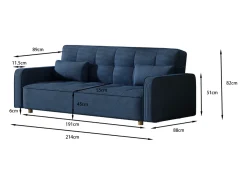 Sofá-Cama Conversível Escandinavo de 3 Lugares em Veludo Cotelê Azul COPENHAGUE