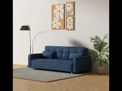 Sofá-Cama Conversível Escandinavo de 3 Lugares em Veludo Cotelê Azul COPENHAGUE