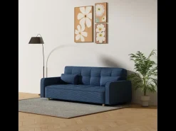 Sofá-Cama Conversível Escandinavo de 3 Lugares em Veludo Cotelê Azul COPENHAGUE