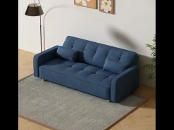 Sofá-Cama Conversível Escandinavo de 3 Lugares em Veludo Cotelê Azul COPENHAGUE