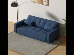 Sofá-Cama Conversível Escandinavo de 3 Lugares em Veludo Cotelê Azul COPENHAGUE