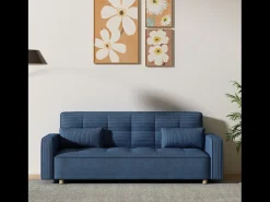 Sofá-Cama Conversível Escandinavo de 3 Lugares em Veludo Cotelê Azul COPENHAGUE