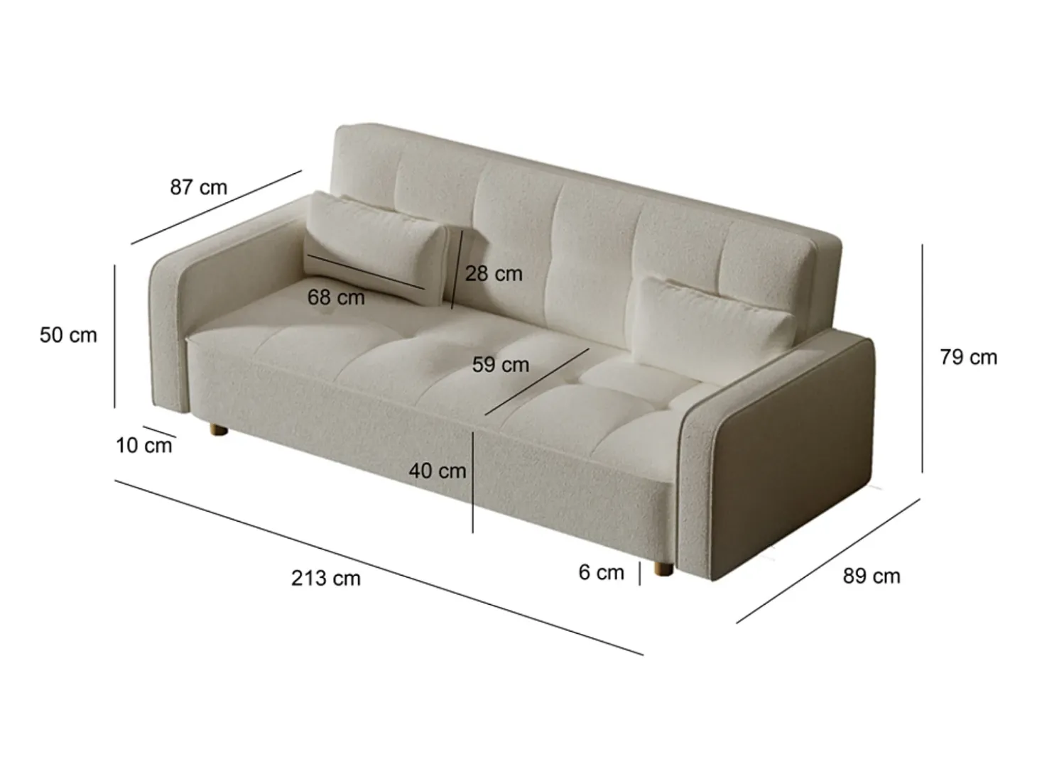 Sofá-Cama Conversível Escandinavo 3 Lugares Cinza COPENHAGUE Design Único e Conforto XXL