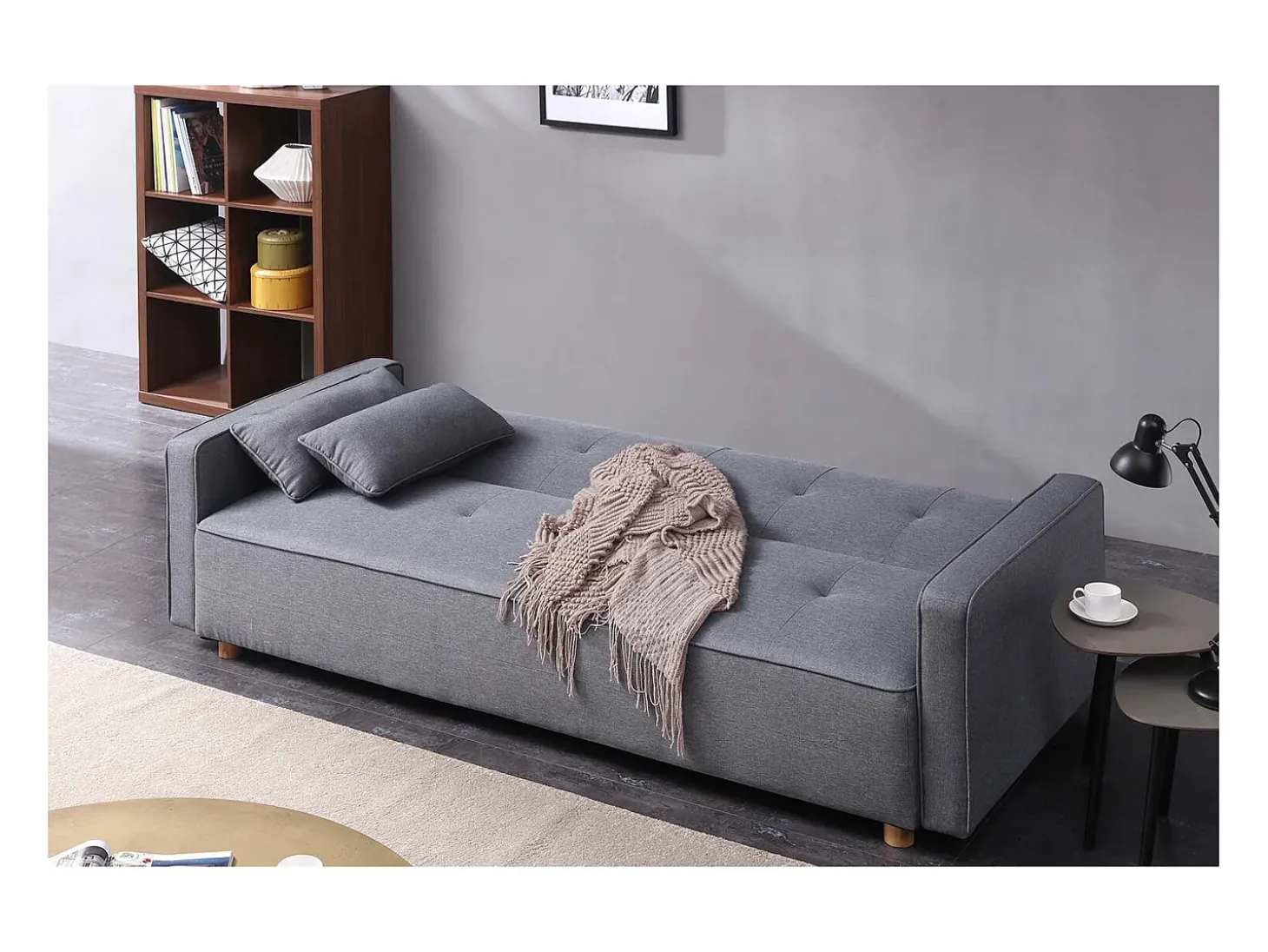 Sofá-Cama Conversível Escandinavo 3 Lugares Cinza COPENHAGUE Design Único e Conforto XXL