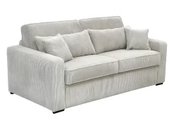 Sofá-cama conversível Express em veludo cotelê bege, com estrado de ripas de 160 cm e 16 cm de espessura, MONDOVI