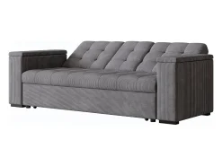 Sofá-Cama Conversível Modular de 3 Lugares em Veludo Cotelê Cinza com Armazenamento NOHO