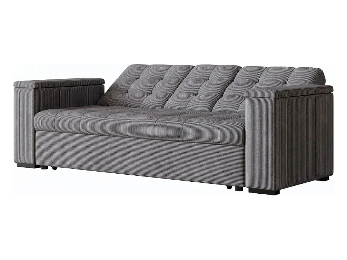 Sofá-Cama Conversível Modular de 3 Lugares em Veludo Cotelê Cinza com Armazenamento NOHO