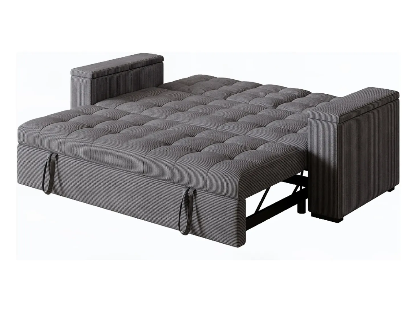 Sofá-Cama Conversível Modular de 3 Lugares em Veludo Cotelê Cinza com Armazenamento NOHO