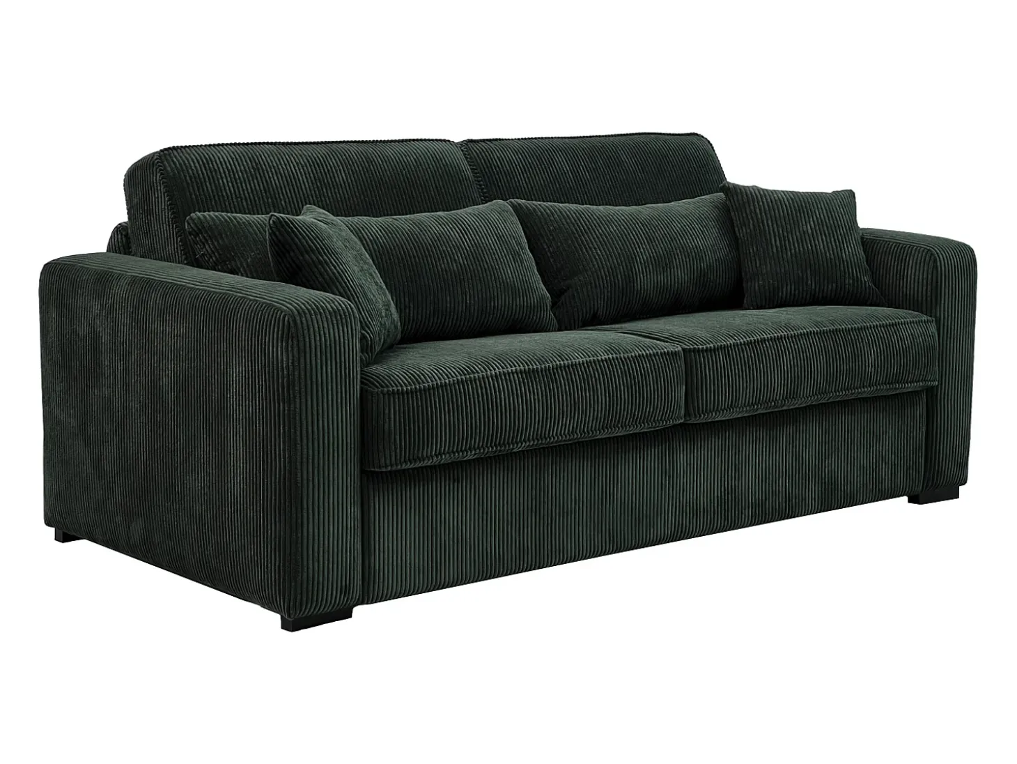 Sofá-cama conversível MONDOVI Express em veludo cotelê verde, área para dormir de 160 cm, colchão de 16 cm.